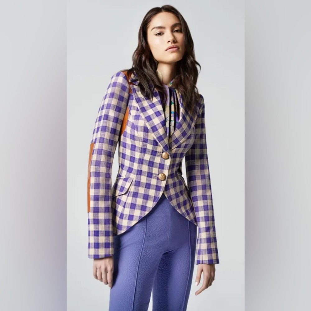 NWT Smythe Rifle Patch Equestrian Orchid Plaid Blazer - 6